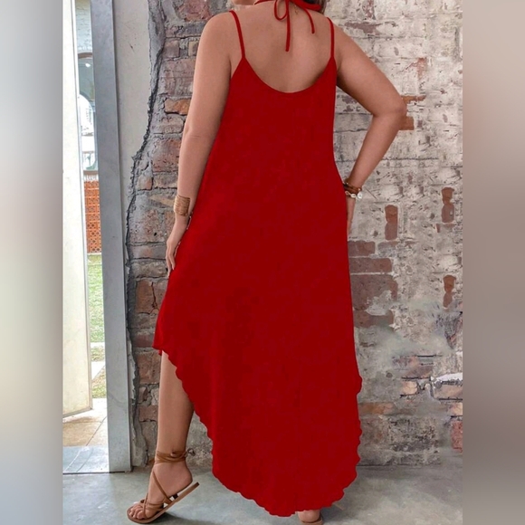 NEW Casual Stretch Knit Cami T Shirt Dress PLUS Midi Relaxed Fit Red - Picture 3 of 7